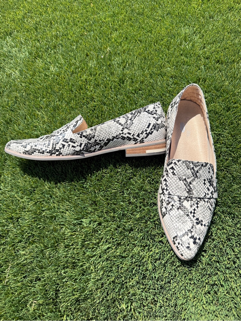 Dr Scholl’s Snakeskin Print Pointed Toe Loafers - White/Black 8